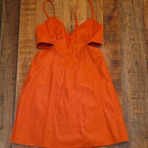 Fashion Nova Orange Faux Leather Mini Dress
